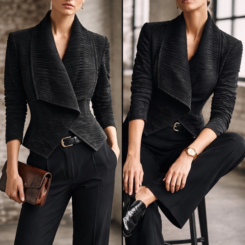 Bagatelle Black Genuine Leather Stretch Jacket Small Asymmetrical Wrap Textured